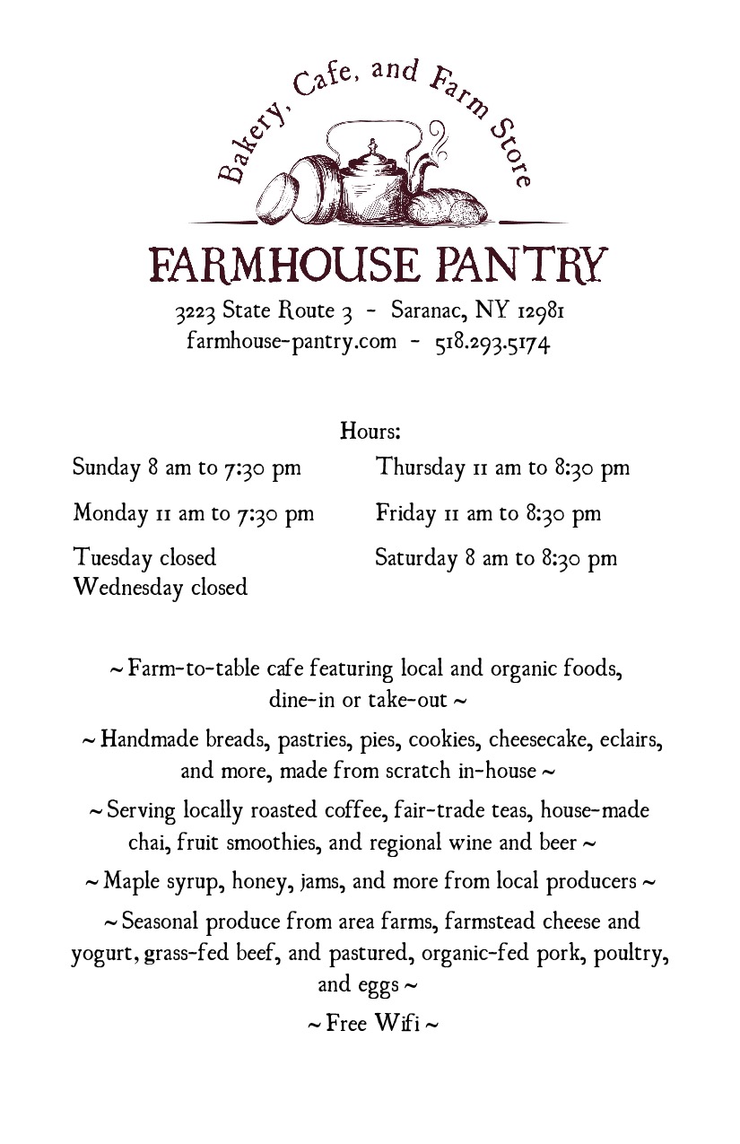 Menu Farmhouse Pantry In Saranac Ny